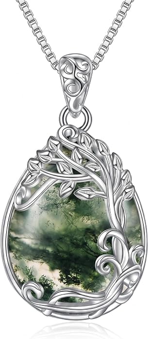 Teardrop Moonstone Necklace for Women Tree of Life/Filigree Birthstone Pendant Necklace Jewelry