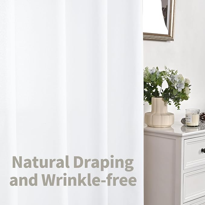 YoungsTex Linen White Curtains 54 Inch Length, Light Filtering Drapes with Bronze Grommet Privacy for Bedroom Living Room Window, 42 X 54 Inch, 2 Panels