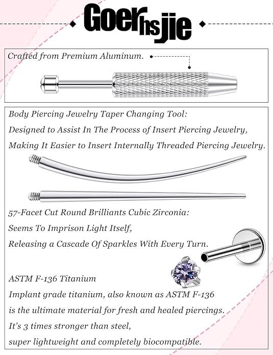 F136 Titanium 20/18/16g Internally Threaded Earrings Nose Rings Lip Medusa Studs 6/7/8/10mm Piercing Jewelry for Women Men