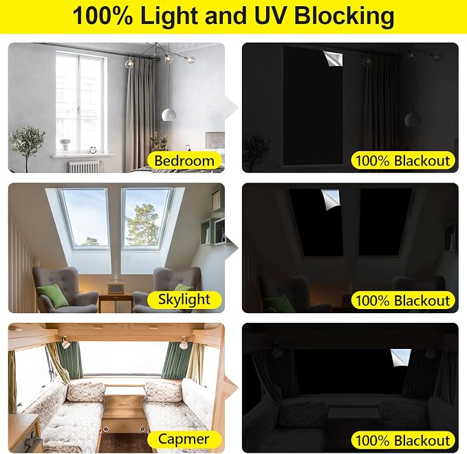 FADOTY 100% Blackout Curtains, 57"x 118" Portable Black Out Window Cover | Blackout Window Film Shades Blinds, Cuttable, No Drill, Sun Heat Light Blocker for Bedroom, Nursery, Media Room, RV, Black