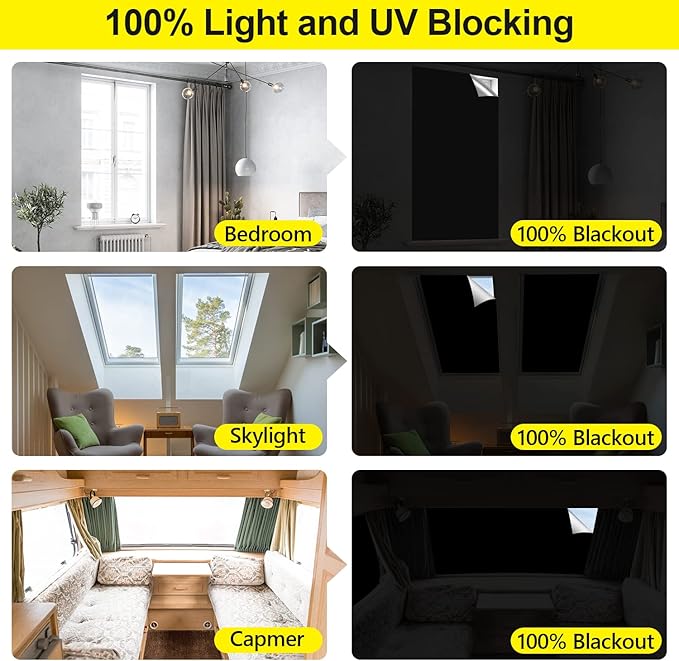 FADOTY 100% Blackout Curtains, 57"x 157" Portable Black Out Window Cover | Blackout Window Film Shades Blinds, Cuttable, No Drill, Sun Heat Light Blocker for Bedroom, Nursery, Media Room, RV, Black