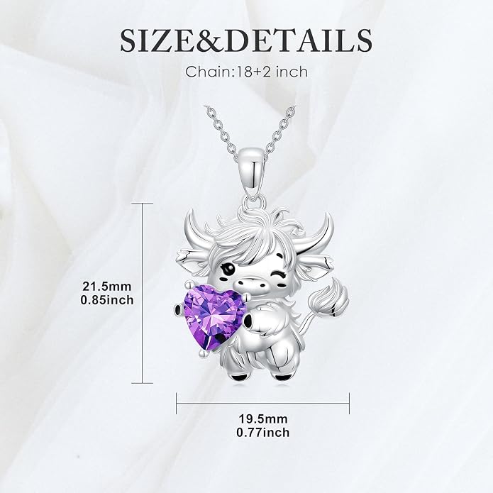 PELOVNY Teddy Bear Necklace for Women 925 Sterling Silver Bear/Highland Cow/Fox/Cat/Axolotl Birthstone Necklace Christmas Birthday Jewelry Gifts for Mom Daughter Wife Sister