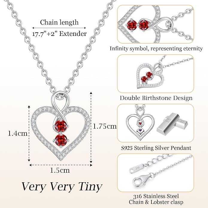 LOUISA SECRET Double Birthstone Necklaces for Women, 925 Sterling Silver Infinity Love Heart Pendant Necklace for Her, Birthday Anniversary Valentine's Day, Christmas, Wedding, Graduation Gift for Her, Personalized Gifts, Jewelry Gifts for Wife Mom Gir...