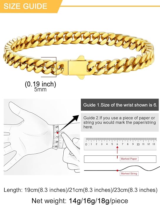 U7 Cuban Link Bracelets for Men Stainless Steel Wrist Bracelet Silver Black Gold Cuban Hand Chain Bracelet for Mens Women, 5/7/9/12mm Width, 7.5/8.3/9 Inch Length Classic Jewelry with Box Packed