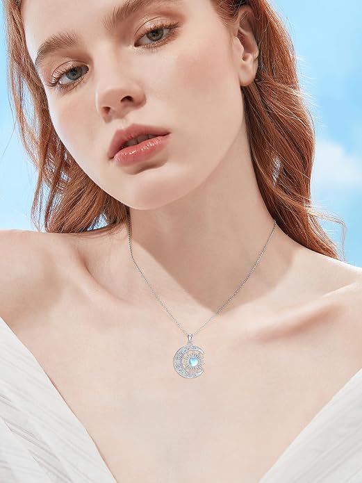 WINNICACA Tree of Life Necklace for Women Sterling Silver Crescent Moon Tree Moonstone Pendant Family Necklace for Mother Daughter Sister Gifts ﻿