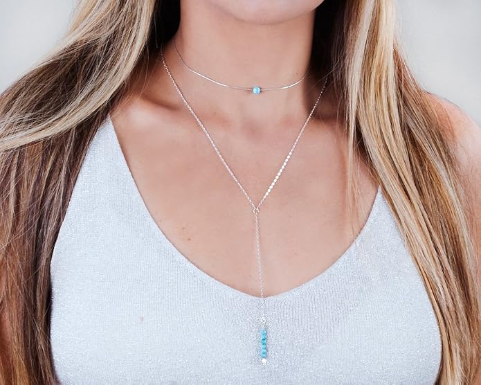 Opal Bead Choker Necklace – Rose and Gold Filled or Sterling Silver, Blue or White Opal Ball, Dainty Minimalist Jewelry 13.5"-16.5"