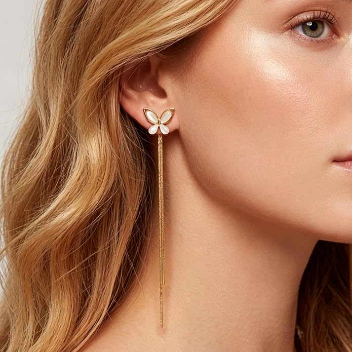 14K Gold Plated Flower Dangle Earrings for Women, Hypoallergenic Cubic Zirconia Long Threader Chandelier Earrings, Elegant Crystal Jewelry for Wedding Bridal Prom Party Gifts