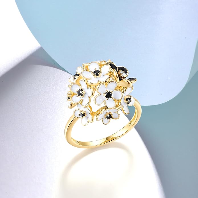 Santuzza 925 Sterling Silver Enamel Flower Ring for Women