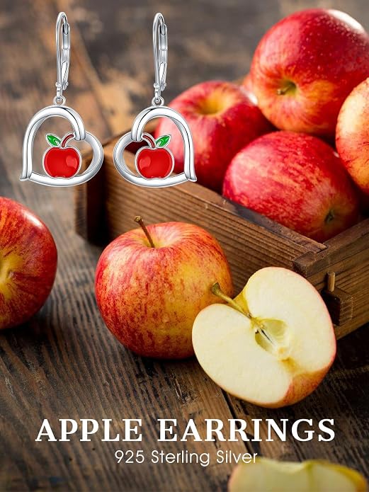 Midari Heart Dangle Earrings 925 Sterling Silver Leverback Drop Earrings Teacher Music Art Jewelry Gifts for Women Students Apple/Guitar/Palette/Note Design