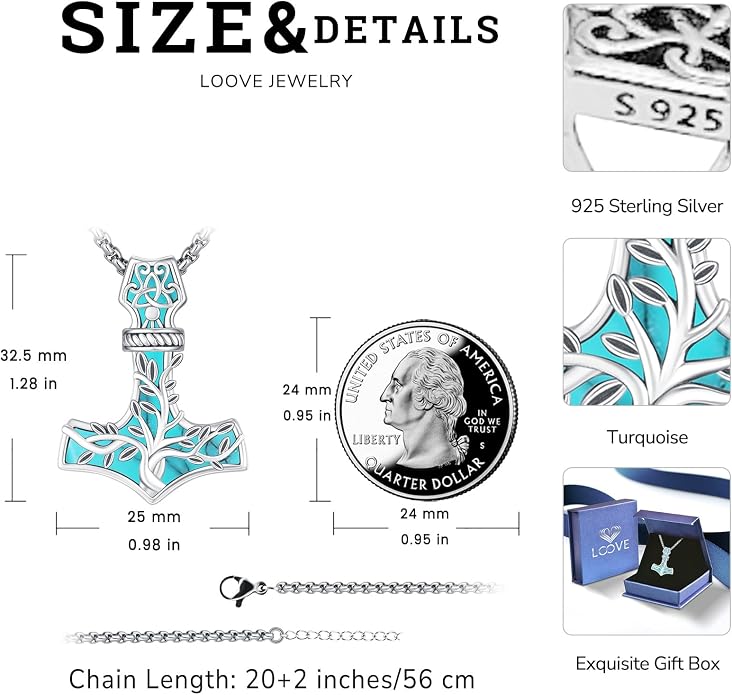 Celtic Cross Tree of Life Necklace for Women Sterling Silver Thor Hammer Tree of Life Pendant Irish Knot Cross Amulet Tree of Life Jewelry