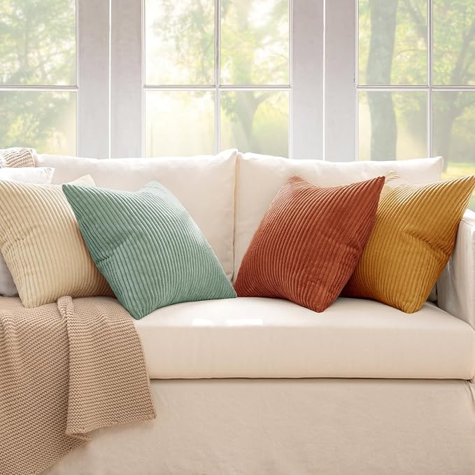 MIULEE Boho Farmhouse Throw Pillow Covers 16x16 Inch Set of 4 Modern Natural Decorative Cushion Covers Soft Corduroy Fall Home Decor for Spring Couch Bed Sofa Living Room Teal-Rust Gradient Series
