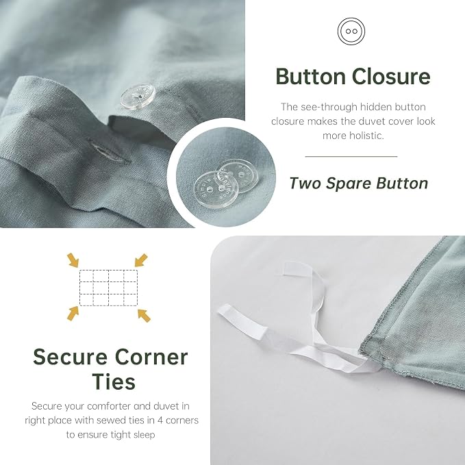 Simple&Opulence 100% Linen Duvet Cover Set, 3 PCS Natural French Flax Dusty Blue Duvet Cover Full Size, Breathable Soft Comfy Linen Bedding Comforter Cover with 2 Pillowcases(Dusty Blue, 78"x86")