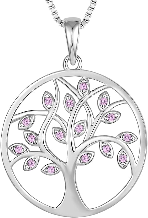 YL 925 Sterling Silver Tree of Life Necklace for Women Round Tree Pendant Birthstone Jewelry for Mom