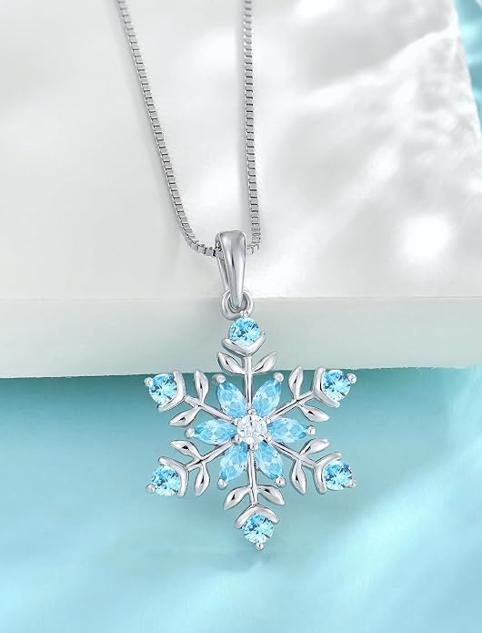 PYNYZ Snowflake Necklace 925 Sterling Silver Snoefalke Birthstone Pendant Christmas Jewelry for Women