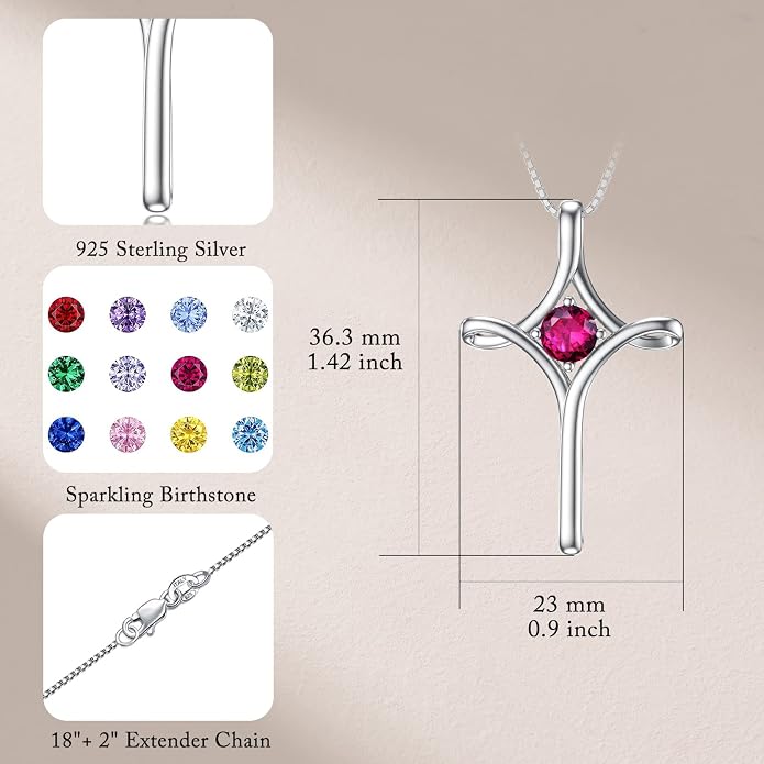 TOUPOP Cross Necklace for Women 925 Sterling Silver Birthstone Cross Pendant Fine Jewelry Anniversary Birthday Mothers Day Gifts for Mom Wife Her