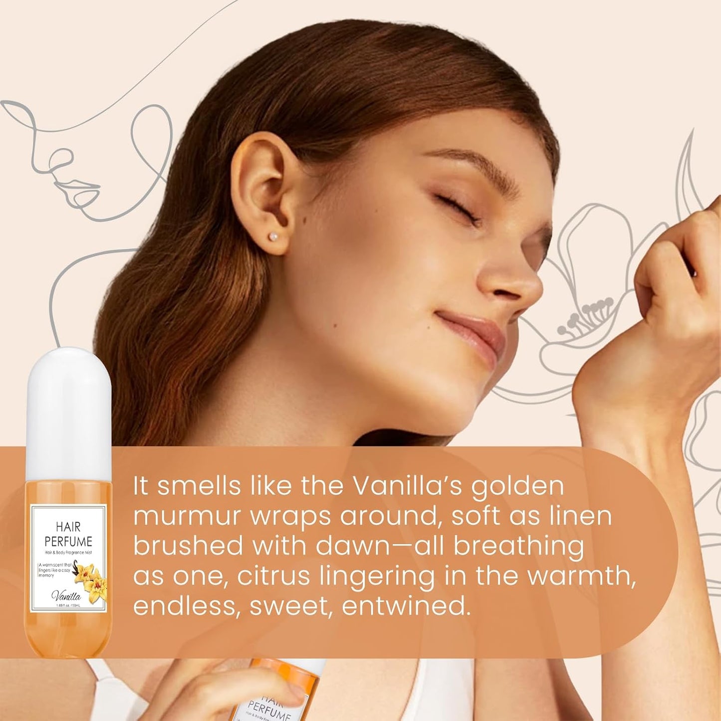 Hair Perfume for Women, Long Lasting Fragrance Hair & Body Perfume Mist, Vanilla Pheromone Spray for Hydrating Hair Shine & Frizz Control, Hair Perfume Oil for Odors Remove, 50ml