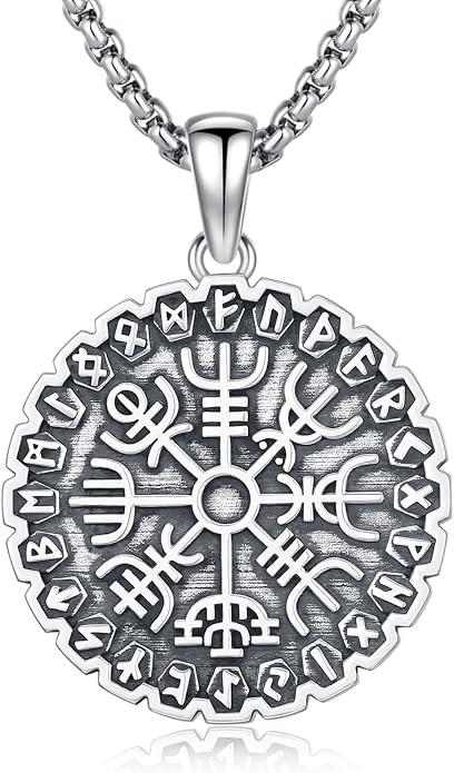 Viking Necklace for Men 925 Sterling Silver Norse Mythology Talisman Jewelry Gifts with 22"+2" Rolo Chain