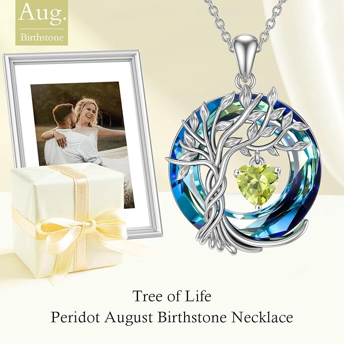 TOUPOP Tree of Life Birthstone Necklaces 925 Sterling Silver Irish Celtic Tree Pendant with Blue Crystal Birthday Jewelry Gifts for Women Mom Wife Her
