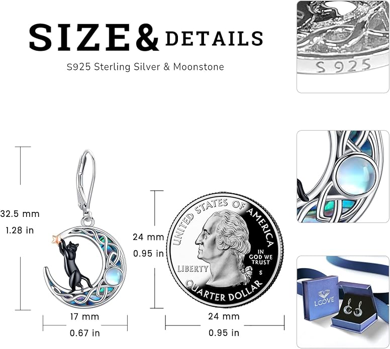 Tree of Life/Cat/Turtle/Butterfly/Flower/Celtic/Turquoise/Moonstone Dangle Earrings for Women Sterling Silver Cute Animals Drop Earrings Jewelry Gifts