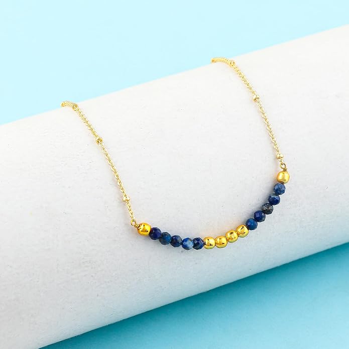 Satellite Chain Necklace 16+2 Inch Gold Plated – Dainty Layering Jewelry with Gemstone Beads – Minimalist Choker Necklace for Women – Delicate Gift for Her