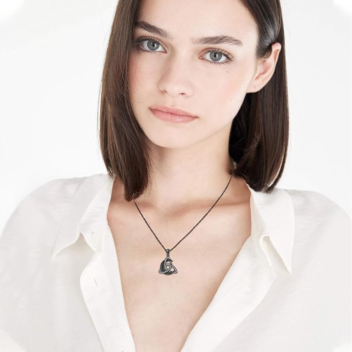 CHENGHONG Celtic Moon Necklace for Women 925 Sterling Silver Celtic Knot Moonstone Pendant Necklace Crescent Irish Necklaces Celtics Jewelry Gift for Women Men
