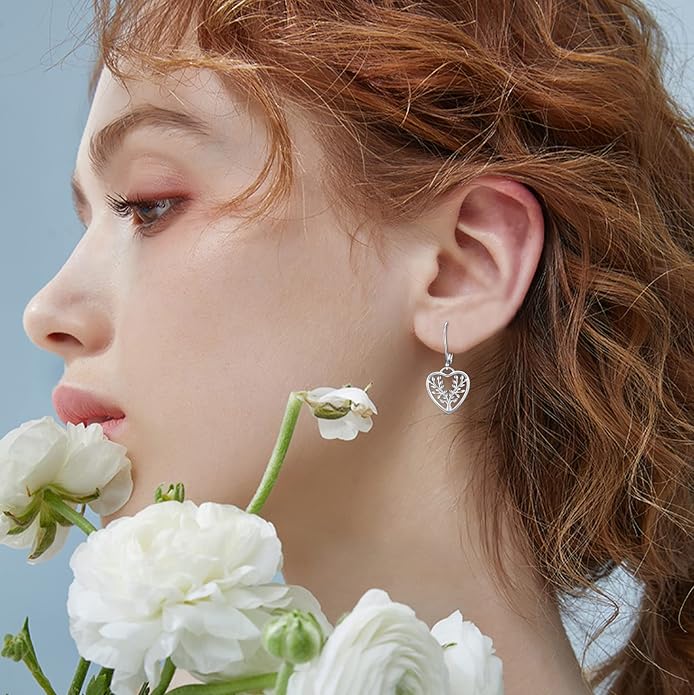 Tree of Life Earrings, 925 Sterling Silver Heart Shaped Studs for Women, Hypoallergenic Earrings for Sensitive Ears Gifts for Women with Gift Box…