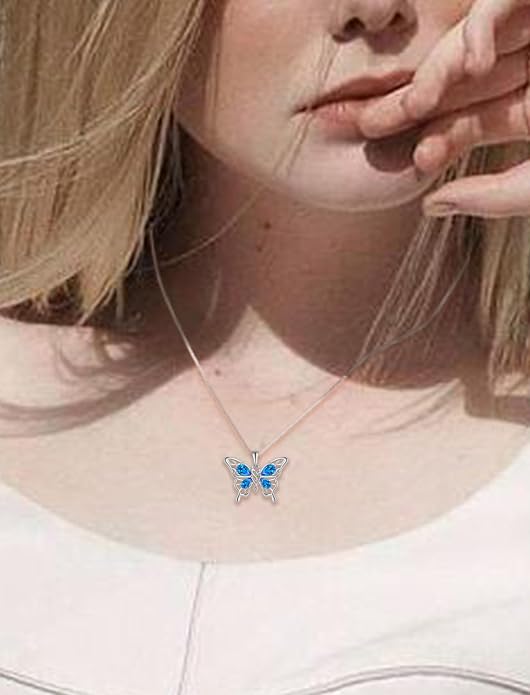 Butterfly Necklace 925 Sterling Silver Celtic Knot Pendant Teardrop Birthstone Twisted Jewelry for Women