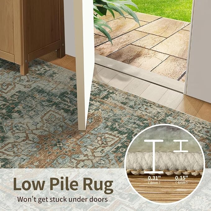Rugxara 3x5 Rug for Entryway Bedroom Washable Area Rugs Carpet, Green