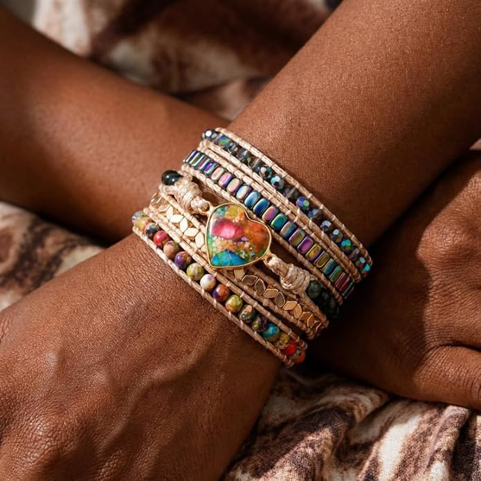YGLINE Natural Stone Bracelet 3 Wraps Bracelet Handmade Boho Bracelet for Women Bracelet