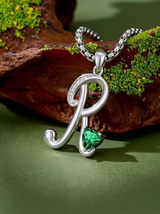 Birthday Gifts for Women Alphabet A to Z Initial Birthstone Pendant Necklaces for Women - 18k White Gold Plated Personalized Name Jewelry Anniversary Graduation Gifts for Wife Her Daughter Girlfriend(with Gift Box)