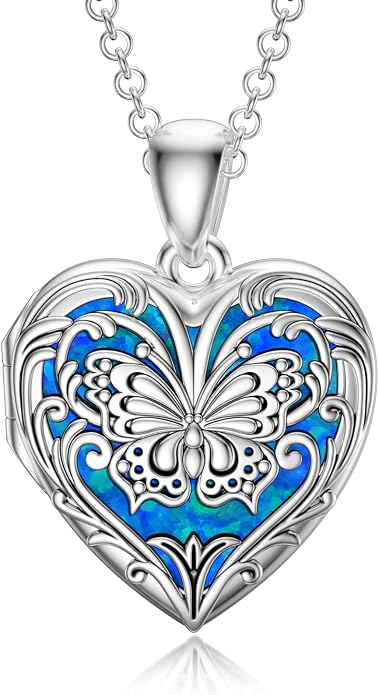SOULMEET Personalized Butterfly Locket Necklace That Holds Up to 2 Pictures, Memorial Insects Silver Butterfly Photo Locket Custom Any Photo Healing Gift