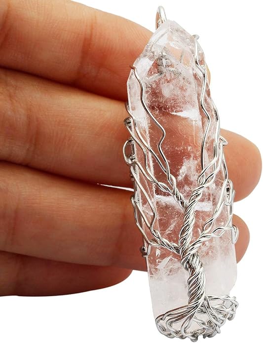TUMBEELLUWA Stone Point Tree Pendant Necklace,Raw Crystal Healing Wire Wrapped Chakra Handmade Jewelry for Women Men