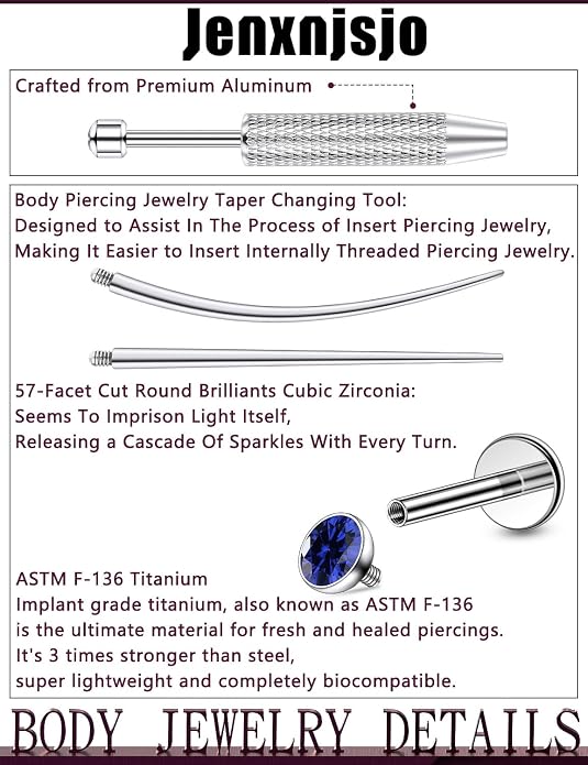 Jenxnjsjo F136 Titanium 20/18/16g Earrings Nose Lip Rings Studs Labret Medusa Tragus Helix Conch Cartilage Piercing Jewelry for Women