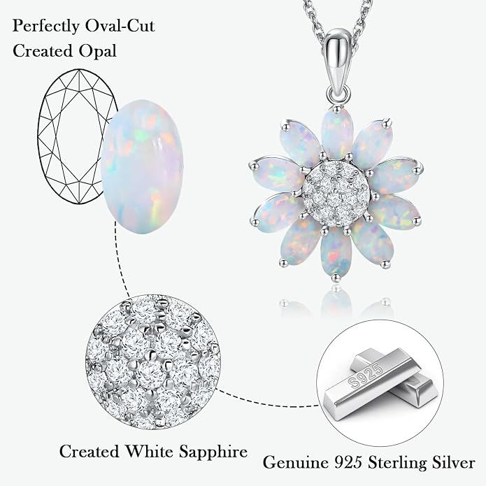 Dainty Sunflower Necklace 925 Sterling Silver Flower Pendant Necklaces for Women Birthstone Anniversary Jewelry