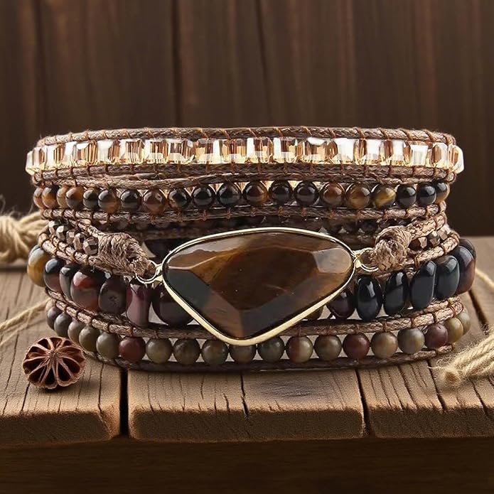 Boho Wrap Bracelet for Women, Handmade Natural Imperial Jasper Multi-Layer Stone Beaded Bracelet, Bohemian Healing Crystal Stone Jewelry Gifts