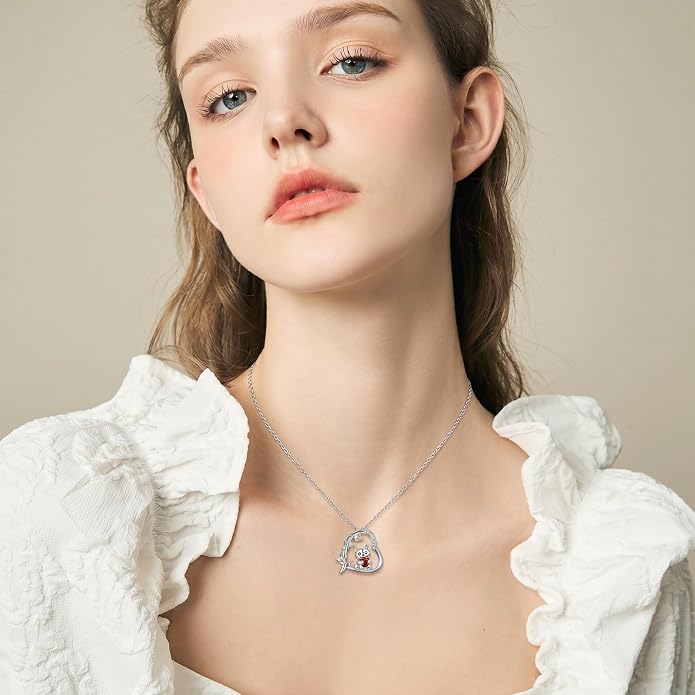 PELOVNY Teddy Bear Necklace for Women 925 Sterling Silver Bear/Highland Cow/Fox/Cat/Axolotl Birthstone Necklace Christmas Birthday Jewelry Gifts for Mom Daughter Wife Sister