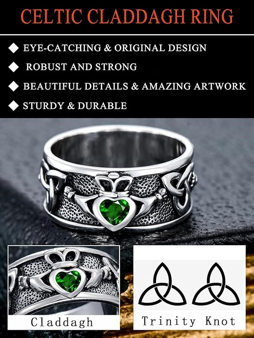 Seiyang Claddagh Ring 925 Sterling Silver Celtic Ring Jewelry Irish Band Gift for Men Women (with Gift Box)