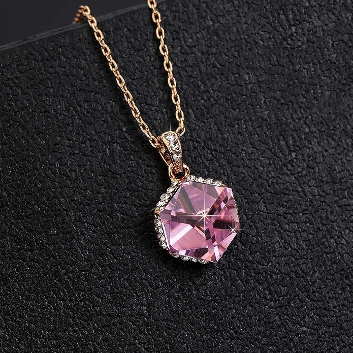 EVEVIC Color Changing Cubic Austrian Crystal Pendant Necklaces for Women 14K Gold Plated Hypoallergenic Jewelry