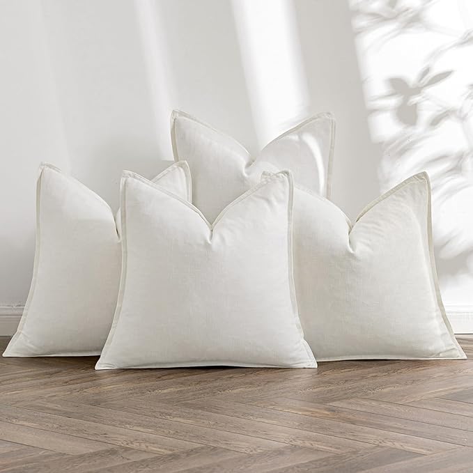 MIULEE Cream Boho Linen Decorative Pillow Covers 18x18 Inch Pack of 4 | Natural Throw Pillow Covers Soft Farmhouse Couch Pillowcases Modern Home Decors for Living Room Bed Sofa