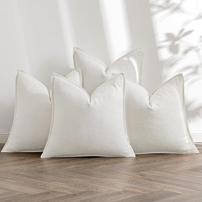 MIULEE Cream Boho Linen Decorative Pillow Covers 20x20 Inch Pack of 4 | Natural Throw Pillow Covers Soft Farmhouse Couch Pillowcases Modern Home Decors for Living Room Bed Sofa