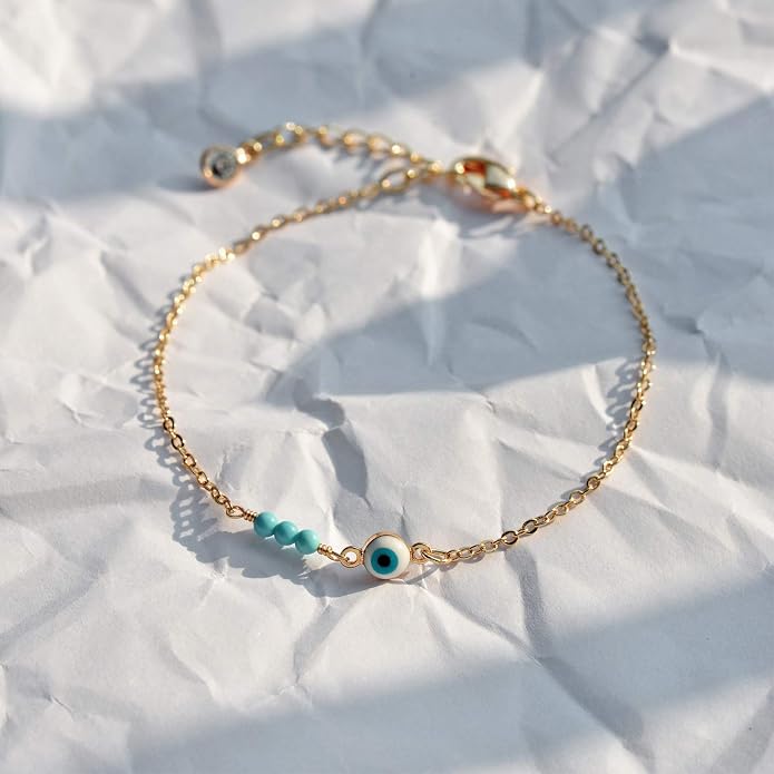 MTMY Evil Eye Bracelet for Women 14K Gold Plated Dainty Bracelets with Crystcal Adjustable Chain Cute Eye Bracelet Gold Jewelry for Her