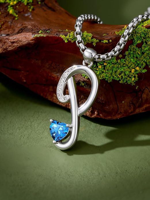 Birthday Gifts for Women Alphabet A to Z Initial Birthstone Pendant Necklaces for Women - 18k White Gold Plated Personalized Name Jewelry Anniversary Graduation Gifts for Wife Her Daughter Girlfriend(with Gift Box)