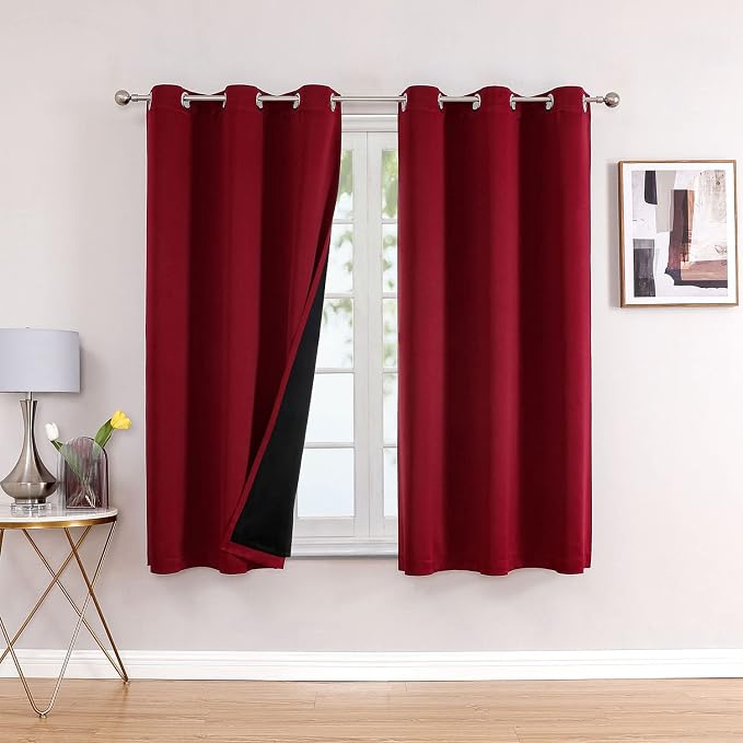 ChrisDowa 100% Blackout Curtains for Bedroom 54 Inches Long 2 Panels Set | 2 Thick Layers, Thermal Insulated, Light Blocking, Grommet, Window Treatment, Living Room Drapes, Burgundy, 42 x 54 Inch