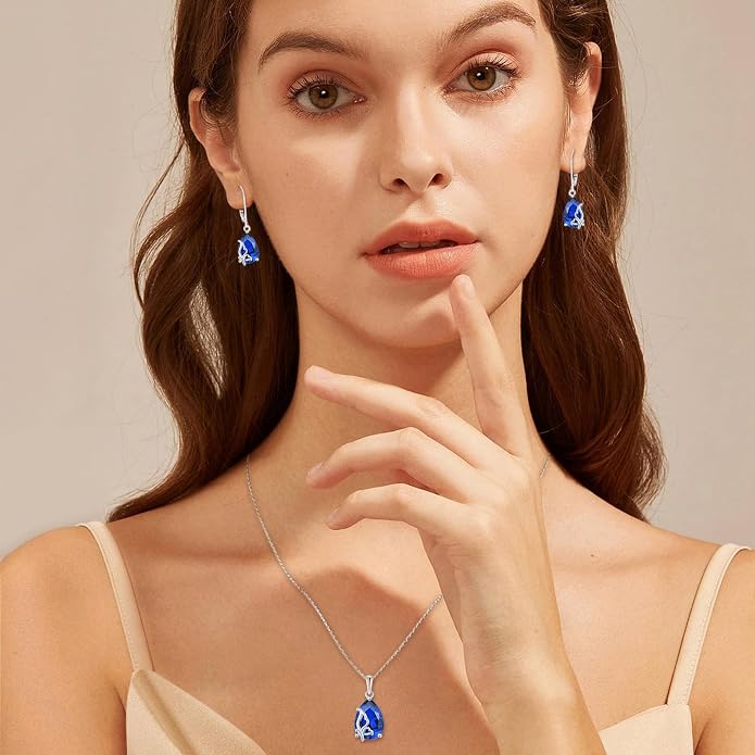 Teardrop Necklace 925 Sterling Silver Butterfly Pendant Necklace Birthstone Jewelry for Women