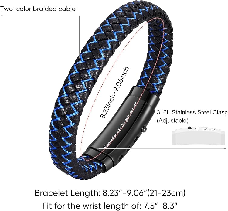 VNOX Men's Inspirational Mantra Engarved Handmade Braided Leather Adjustable Cuff Bangle Bracelet Encouragement Motivational Gift for Men
