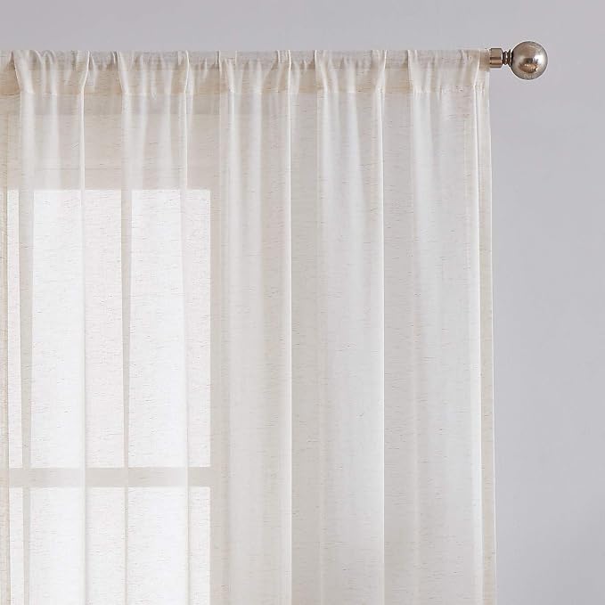 FMFUNCTEX Beige Flax Linen Sheer Curtains 84 Inch Long Extra Wide 1 Panel | Extra 100 Wide Sliding Glass Door Window Curtain, Semi Sheer Drapes for Patio, Bedroom and Living Room Privacy Rod Pocket