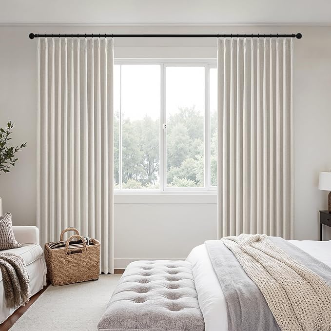 MIULEE Birch Pinch Pleated 100% Blackout Linen Curtains for Bedroom, Room Darkening Memory Trained Light Blocking Window Curtains 84 inches Long for Living Room, Black Out Pleat Drapes, 2 Panels