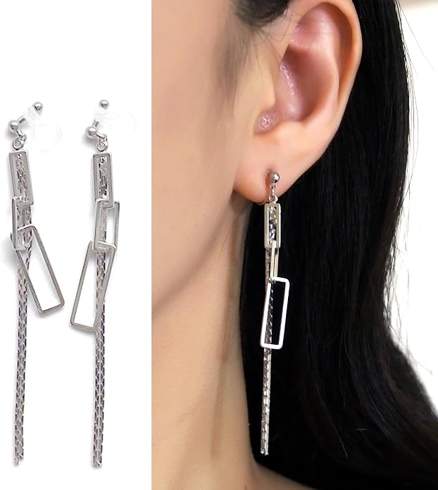 Comfortable Stick Invisible Clip On Earrings Gold Dangle Long Waved Threader Bar Clip-On Non Pierced Earrings Silver For Women,…