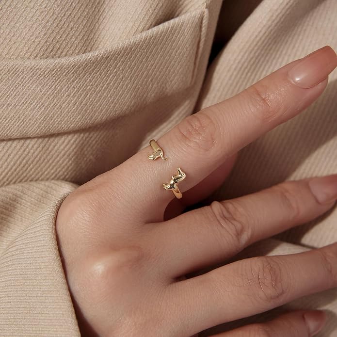 Adjustable Koi Fish Smake Dachshund Kitten Cat Hummingbird leaf Dragon Stackable Rings Lucky Protection Gold Adjustable Animal Themed Fortune Protection Ring Good Luck Statement Jewelry Women Grandma Mom Daughter