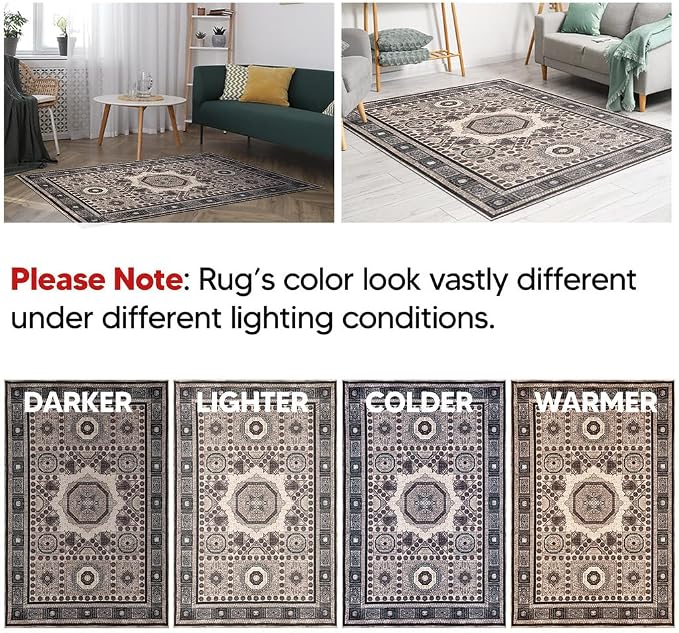 Keen Home Design 48"x72" Rug - Machine Washable Area Rug with Non-Slip Backing, Ideal for Living Room, Dining Room, Bedroom - Vintage, Easy Clean, Durable, Low Pile Rug - (4' x 6')